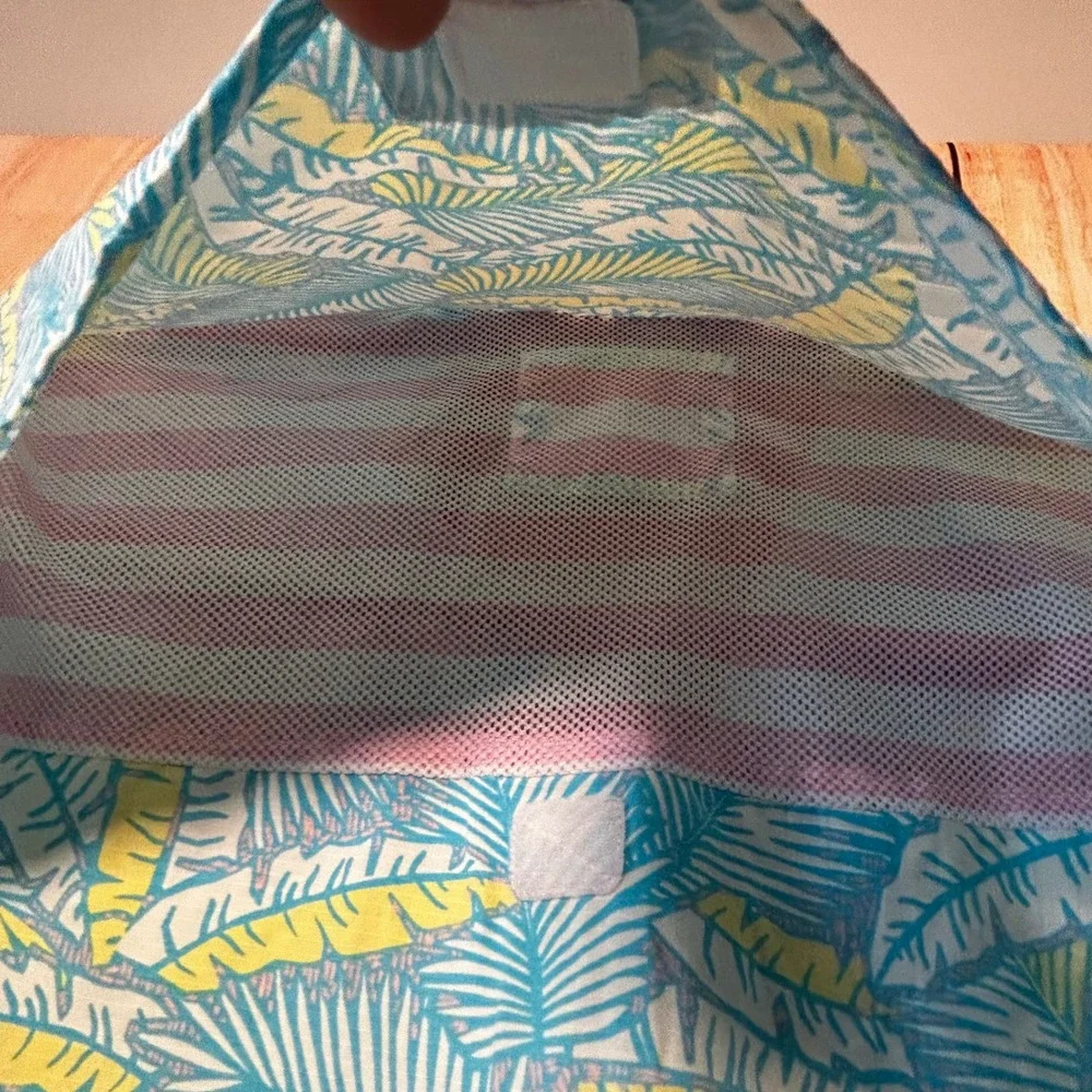 Vineyard Vines Performance Dress Women 2 Blue Yellow‎ Palm Tropic Coastal Preppy